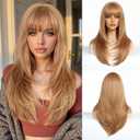 Esmee Long Straight Ombre Blonde hair Bangs Layered wig for Women Breathable Comfortable Natural Realistic Women Party Wigs Use-24 Inches (Strawberry Blonde(6344-8))