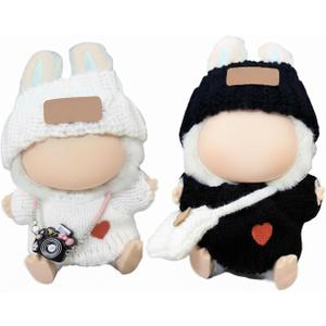 Clothes Outfits for 17cm Doll 6 Piece Set Crochet Hat Sweater Backpack Camera Cute Clothes Accessories Suit No Doll (White,Black)