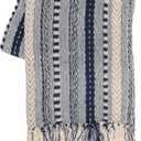 RAJRANG Cotton Braided Striped Throw Blanket 50x60 Inches Soft Cozy Navy Blue Blanket with Decorative Tassels for Sofa Couch Chair Bed Home Decor