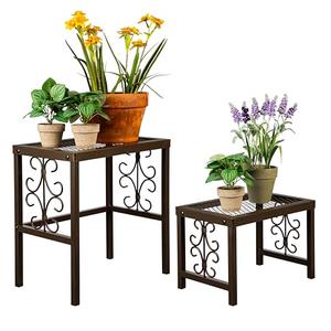 Evergreen Garden Nesting Plant Stands Indoor/Outdoor, Metal Plant Stand for Patio, Porch, Garden, Corner Plant Stands for Indoor Plants (Montebello, Set of 2)