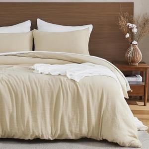 EMME Muslin Cotton Duvet Cover Set Twin Size Light Tan Linen Like Soft Breathable Lightweight Summer Comforter Cover Set with Zipper Closure (Light Tan, Twin, 68"x90")