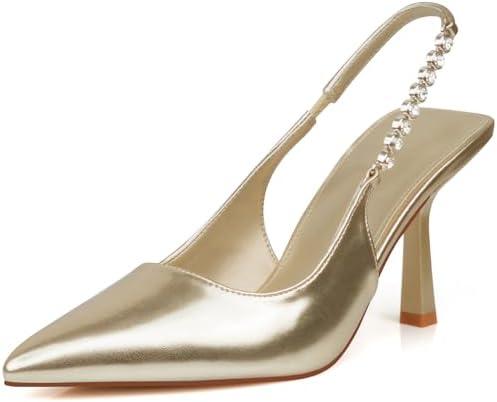DANAZANA Closed Toe Pumps Women Chunky Block Heels Pointed Toed Ankle Strap Heel Pump Shoe Office Wedding Casual Dance Glitter Pumps Shoes for Lady Size 10