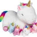 PixieCrush Unicorn Stuffed Animals for Girls, Set of 5 - Mommy with Babies - Magical Giant Stuffed Animal - Enchanting Unicorn with Babies Set - Plush Animals for Kids