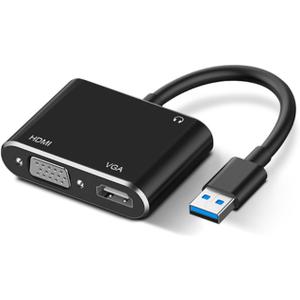 USB to HDMI VGA Adapter with 3.5mm Audio, Multi-Port Converter to HDMI for 2 Monitors, Compatible with Laptop, Dell XPS, HP, Lenovo, ChromeBook, PC, Windows 7-10