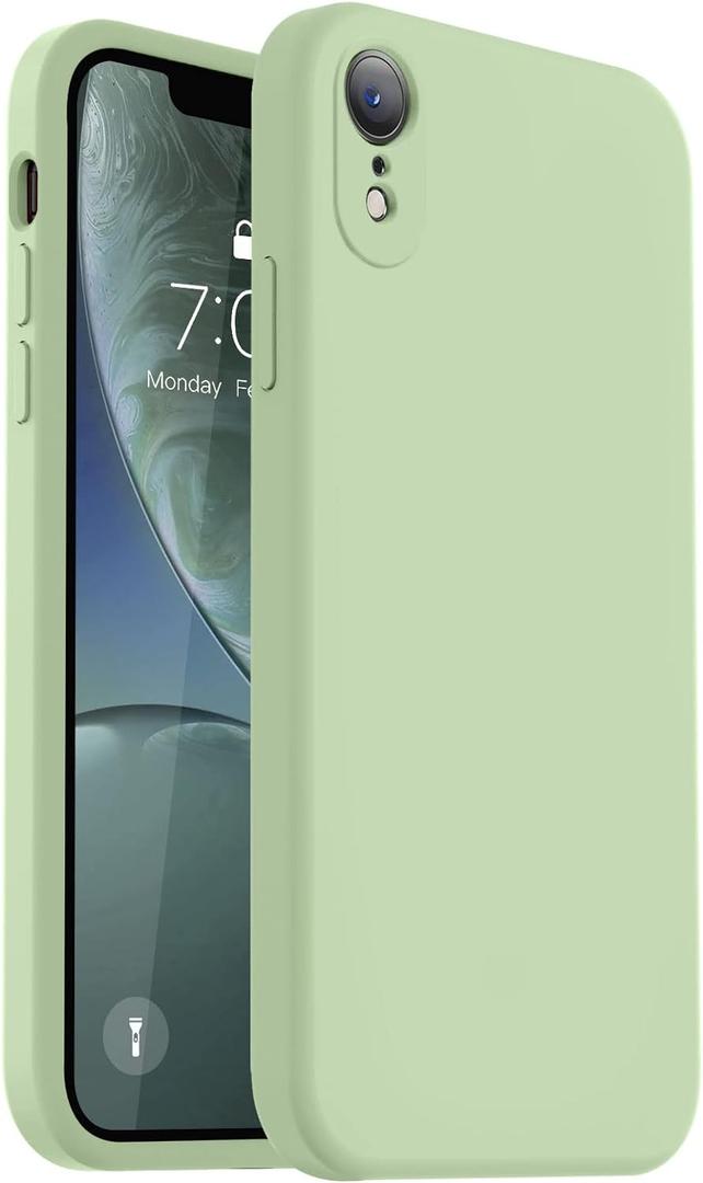 Vooii Compatible with iPhone XR Case, Upgraded Liquid Silicone with [Flat Edges] [Camera Protection] [Soft Anti-Scratch Microfiber Lining] Phone Case for iPhone 10 XR 6.1 inch - Matcha