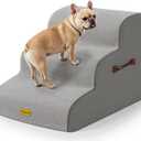 Upgrade 30D High Density Foam Stable Dog Stairs for Couch & Bed, 15.7 H Non-Slip 3 Steps Pet Ramp Steps with Handle for Small, Surgery Dog, Senior Cat