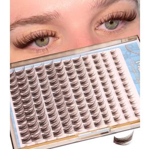 Brown Cluster Lashes Fairy Eyelash Clusters Natural Lash Extensions Wispy 3D Cluster Eyelash Extensions DIY Lash Extensions Soft Dark Brown Individual Eyelashes CC-Curly 8-16mm 144Pcs