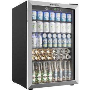 EUHOMY 4.5 Cu.ft Beverage Refrigerator and Cooler, 145 Can Mini fridge with Glass Door for Soda Beer, Small Drink Dispenser with Digital Adjustable Thermostat for Home Office Bar (Silver)