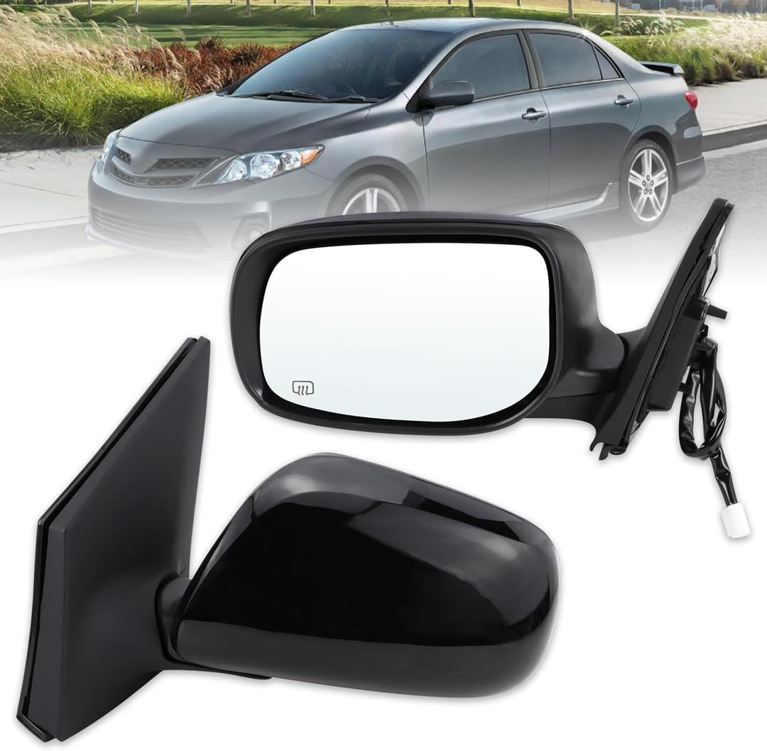 Left Driver Side Mirror Compatible With 2009 2010 2011 2012 2013 Toyota Corolla With Power Glass Manual Folding Heated Black Replace#8790902A81(5Pins