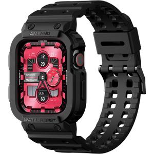 amBand E1 Sport Case Band for Apple Watch Ultra 3/2/1 & SE 3/2/1 & Series 11 10 9 8 7 6 5 4 3 49mm 46mm 45mm 44mm 42mm 41mm 40mm 38mm, Shockproof & Scratch Resistant Rugged Bumper for Men Women, Black