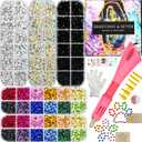 Hot Fix Applicator Tool Kit with 8500 Rhinestones for Blinging Clothes, Fabric, Clothing, Leather, Hotfix Bedazzler Kit with 6 Tips, Stand, Gift Box, Manual, Glove, Stencils, Tray, Tweezers, Picker