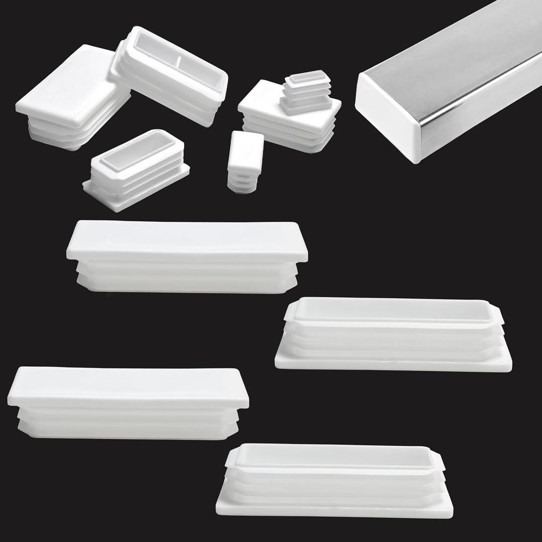 EASYEAH 2" x 4" Plastic Hole Plugs White -Rectangle Chair Leg Caps & Pipe Plugs, Tubing End Caps for Metal and Wood Legs, Outdoor Furniture Feet Table Patio Glide Floor Plastic Plugs, 4 PCS