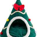 Christmas Tree Shape Cat Bed Pet Beds for Small and Medium-Sized Dogs Cats Sleeping Bag Cushion,Indoor Xmas Cat House, Portable Cat Igloo Bed Cave for Small Dogs Cats Kitten Bed.,38x40cm,Green