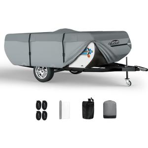 Pop Up Camper Cover 12'-14', 7 Layers Waterproof Pop-up Tent Trailer Cover Anti-UV Folding Camper RV Cover for Motor Home