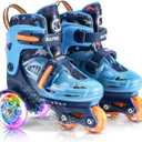 SULIFEEL Adjustable Roller Skates for Girls Boys Kids,Fun Illuminating Light Up Flash Wheels Three-Point Type Balance Suitable for Beginners Indoor Roller Skating (XS-Small(8C-11C US), Dinosaur Blue)