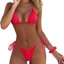 MOSHENGQI Women Sexy Brazilian Bikini 2 Piece Spaghetti Strap Top Thong Swimsuit Bathing Suit (Large, Red)