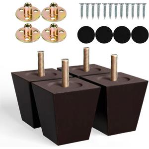 Albo Wood Furniture Legs 3 inch, Heavy Duty Sofa Legs, Pack of 4 Square Brown Couch Legs, Sofa Replacement Parts, for Dresser Legs, Sideboard, Recliner Couch, Circle Chair Couch Riser Coffee Table