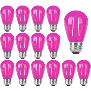 S14 Pink LED Bulb S14 Replacement Light Bulbs 2W Plastic Shatterproof LED Night Bulb E26 Base Pink String Lights Waterproof Vintage Bulb for Christmas Wedding Party Patio, 15 Pack