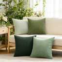 ZONYO Throw Pillow Covers 18x18 Set of 4, Soft Corn Striped Corduroy Decorative Pillows, Fade Resistant Washable Sage Green Cushion Covers for Couch Sofa Bed, Boho Farmhouse Living Room Bedroom Decor