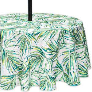 YiHomer Indoor Outdoor Tabletop for Spring Summer Decorations, Picnics and Dinner Parties - Stain and Water Resistant, Palm Leaves Dream, Zipper Tablecloth, 70" Round with Umbrella Hole