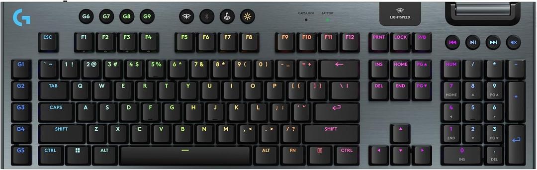 Logitech G915 X Lightspeed Low-Profile Wireless Gaming Keyboard, Double-Shot PBT Keycaps, Fully Programmable Keys, RGB Backlighting, Sleek Aluminum Finishing, GL Blue Clicky Switches - PC/Mac - Black, Full Size