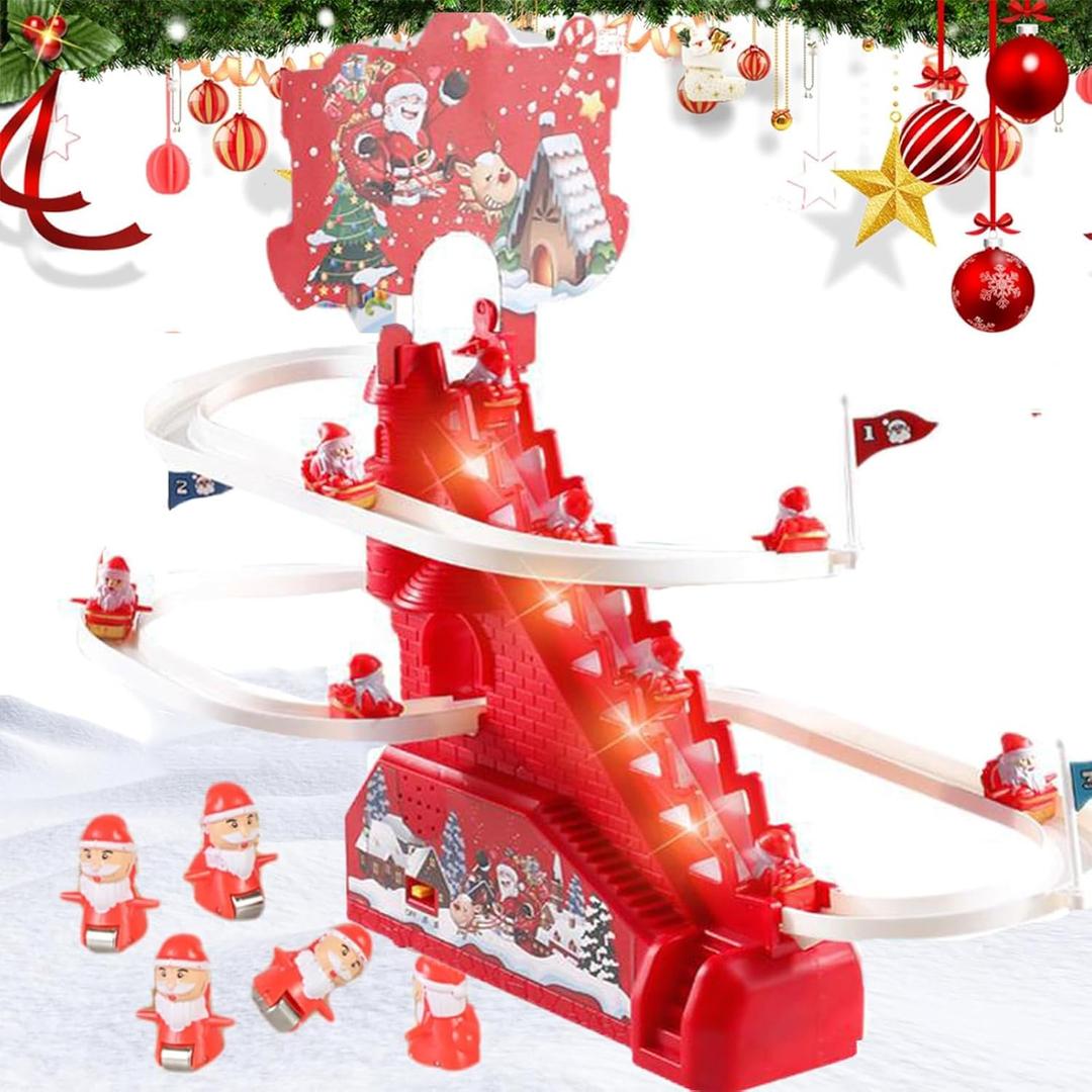 RCOOS Santa Climbing Toy Set Electric Light Slide Climbing Toys for Automatic Stairs,Playful Santa Race Game Christmas Roller Climbing Toys with LED Light and Music for Toddlers Boys Girls