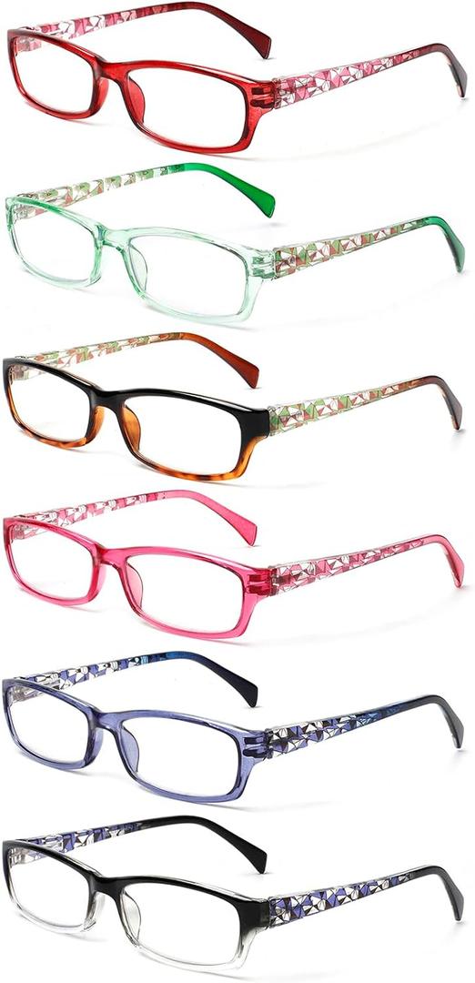 Kerecsen Computer Reading Glasses for Women Blue Light Blocking Glasses for Reading Fashion Pattern Print Eyeglasses for Womens(Mix Color -7, 6.00) (Mix Color -7)