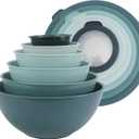 COOK WITH COLOR Mixing Bowls with TPR Lids - 12 Piece Plastic Nesting Bowls Set includes 6 Prep Bowls and 6 Lids, Microwave Safe Mixing Bowl Set (Teal)