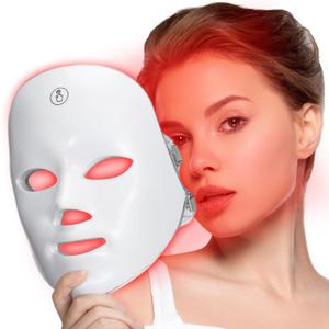 SUERBEATY Red Light Mask For Face, 7-1 Colors Red Light Face Mask, Facial Skincare At Home, Cordless, Portable and Rechargeable (White)