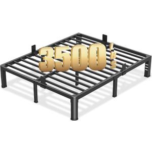 10 Inch Queen Bed Frame with Rounded Corner and Headboard Hole Mattress Retainers 3500 LBS Metal Heavy Duty Steel Slats Support No Box Spring Needed Platform Noise Free Easy Assembly