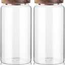 Labina Glass Storage Container Airtight Food Jars Kitchen Canister with Wood Lids, 40 Oz Wide Mouth Pantry Organization Glass Jar for Flour, Sugar, Cookie, Spagetti, Nuts and Candy (2 Pack)
