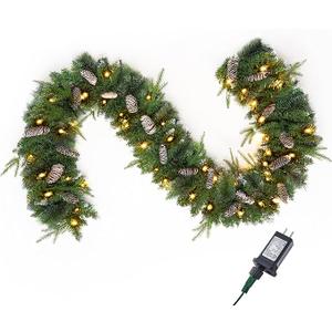 Joiedomi 9FT Christmas Garland, Carolina Pine Artificial Holiday Garland with 50 Lights Warm White String Lights for Winter Christmas Decoration Pine Garland