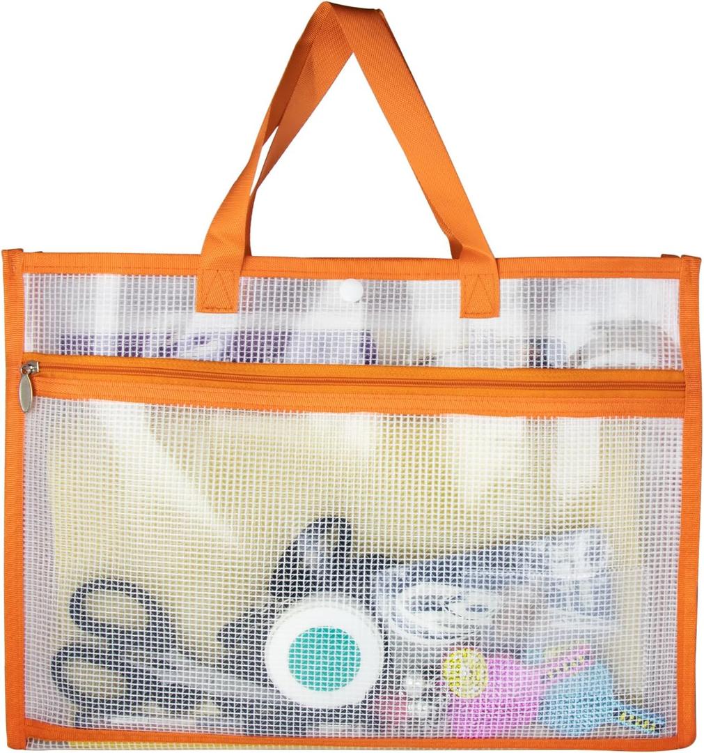 Portable Project Bags for Quilting Knitting, Stitching and Embroidery Projects Storage, Sew Project Bag with Zipper and Double Pockets, Transparent Mesh Sewing Project Bag for Crafter (1 Pack)