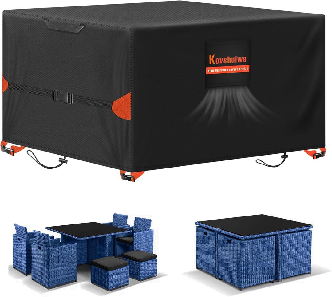 Kovshuiwe Outdoor Table Cover, 28 Inch Square Patio Table Covers, Waterproof Outside Small Table Cover Furniture Covers, Heavy Duty 600D Oxford - 28 X 28 X 28 Inch (Black)