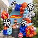 141PCS Blue Orange Race Car Balloon Arch Kit with Flame Foil Balloons, Monster Truck-Inspired Birthday Decorations, Tire Balloons, Racing Party Supplies for Boys, Balloon Garland Kit