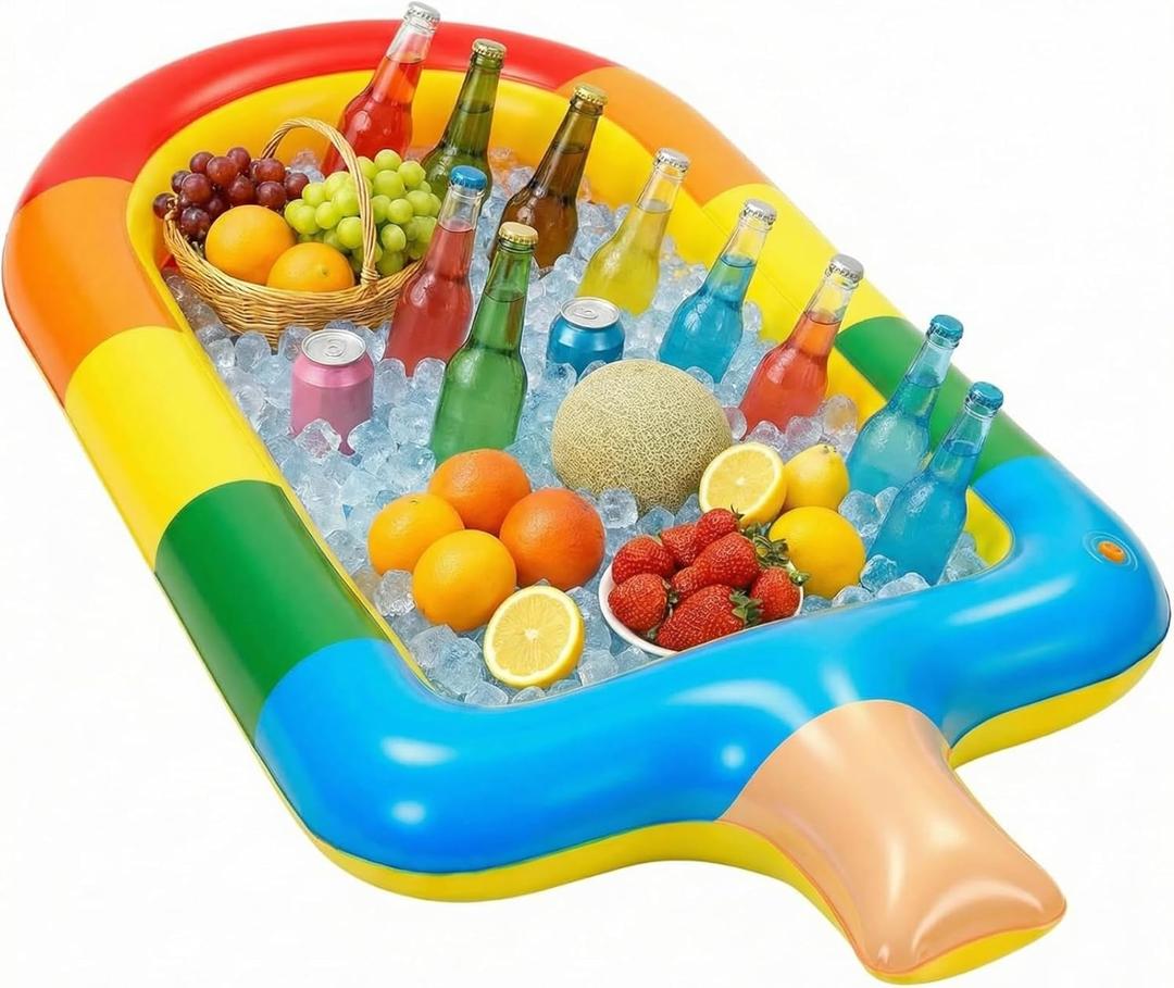Soulchen 4 ft Inflatable Cooler, Inflatable Pool Bar, Cooler for Parties, Ice Pop Serving Bars Pool Party Drink Holder Colorful Ice Pop Beach Party Drink Float for Summer Luau Hawaiian Birthday