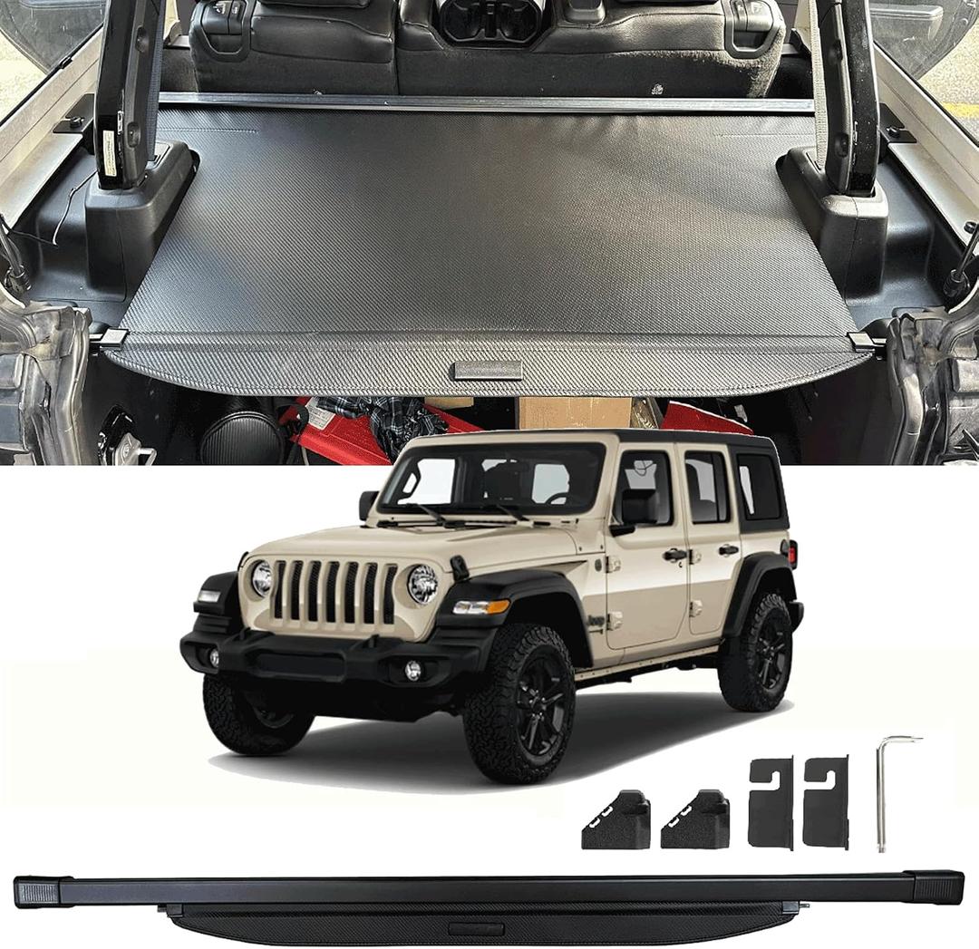 AQAE® Retractable Cargo Cover Compatible with 2018-2023 2024 2025 2026 Jeep Wrangler Trunk Cover Rear Trunk Security Cover Shielding Shade Privacy Screen Cover Jeep Wrangler Cargo Cover