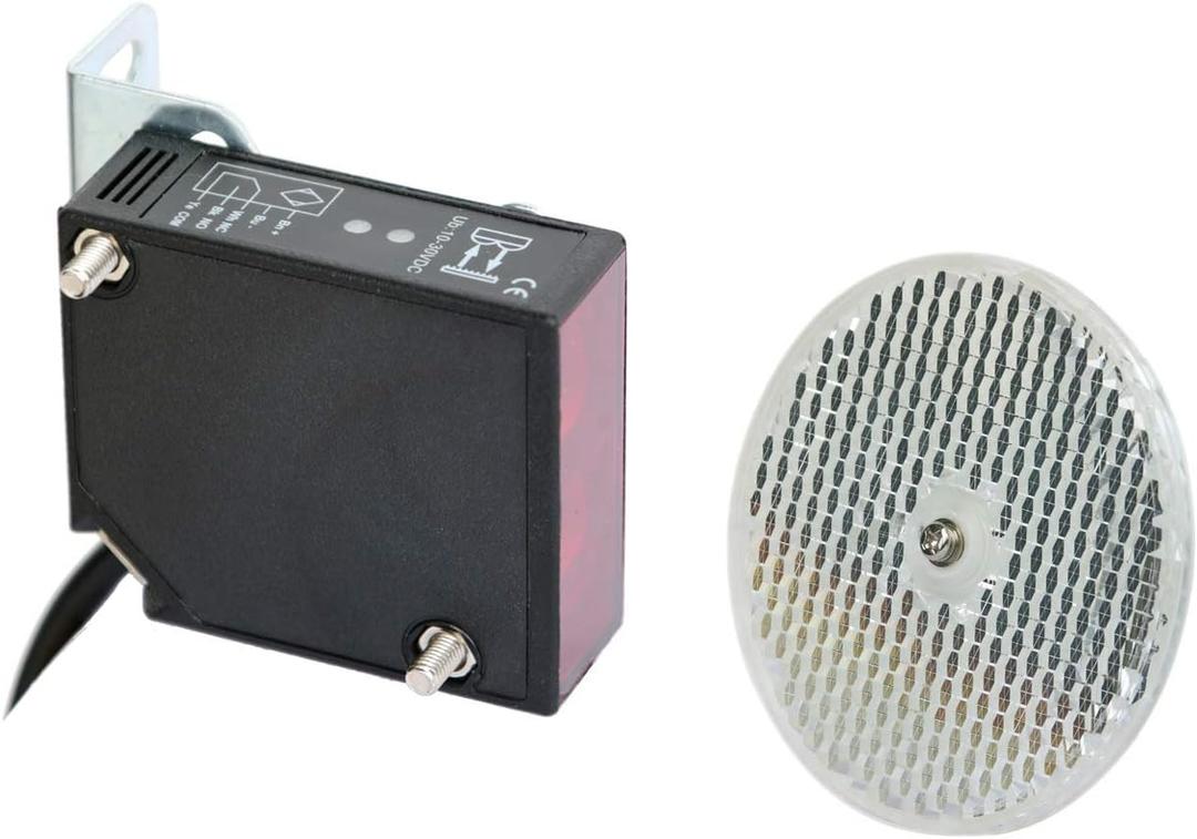 IP67 Waterproof Universal 10-30VDC Safety Retro-Reflective Photoelectric Beam Sensor for 12VDC and 24VDC Gate Opener, Garage Door Sensor Up to 40 Feet Sensing Range, Pre-Wired 6.6 Feet Cord