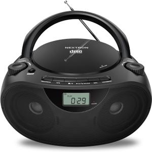 Portable CD Player Bluetooth Boombox with AM/FM Radio, USB, AUX-in, Headphone Jack, CD-R/RW & MP3-CD Compatible, Stereo Sound with Bass Boost, AC/Battery Operated  Black