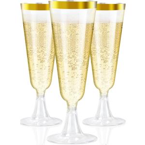 40 Pack Disposable Champagne Flutes, 5 oz Clear Plastic Champagne Glasses with Gold Rim, Elegant Toasting Glasses, Cocktail Cups for Party, Birthdays, Wedding, Christmas