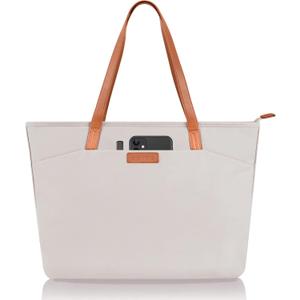 Prite Laptop Tote Bag for Women Shoulder Bag with 16 Computer Compartment for Work Travel (Beige)