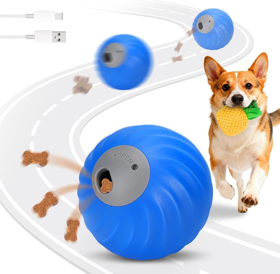 Mity rain Interactive Dog Toys - Treat Dispensing Ball with Cover Anti-Chewer for Small/Medium/Large Puppy Pet, Moving Ball for Dogs Enrichment, Motion Activated Toys That Move on its Own