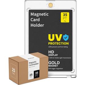 35pt Magnetic Card Holders for Trading Cards - White Clear One Touch Hard Cases, 25 Pack