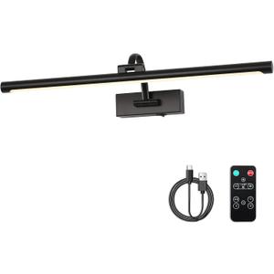 Dimmable Black Picture Lights with Remote and Timer Wireless Art Lights Rechargeable Gallery Lighting for Canvas Portrait 24'' Inch 5W Warm White