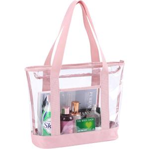 clear tote bag,Purse handle with zipper for work plastic transparent see through women (Pack of 1, Pink)