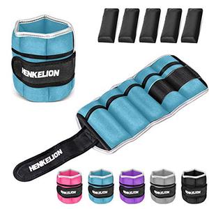Henkelion 1 Pair 10 Lbs Adjustable Ankle Weights For Women Men Kids, Strength Training Wrist Weights Ankle Weights Set For Gym, Fitness Workout, Running, Lifting Exercise Leg Weights - each 5 Lbs Blue