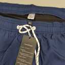 SILKWORLD Mens Swim Trunks with Compression Liner 2 in 1 Quick Dry Bathing Suit Beach Shorts with Zipper Pockets Large, Dark Navy&white Stripes