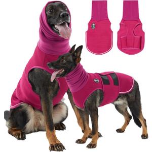 Meifsou Dog Anxiety Vest with Hood, Skin-Friendly Thunder Jacket for Dogs, 2-in-1 Dog Calming Shirt with Hood for Thunder, Fireworks, Separation - Keep Pet Calm Without Medicine, Rose Red, Large