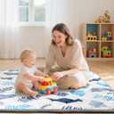 Baby Play Mat, Non-Slip Baby Mat for Floor, Soft Thicker Playpen Mat, Portable Playmat, Crawling Mat for Babies, Toddlers & Infants to Play and Learn 50"x50" (White Blue)