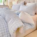 Tohrisa Boho Comforter Set Full Size - 3 Pieces Lightweight Jacquard Seersucker Bedding Sets (1 Soft Fluffy Grid Comforter & & 2 Pillowcases) - All Seasons Cozy Modern Bed Set(80"x90" Light Blue)